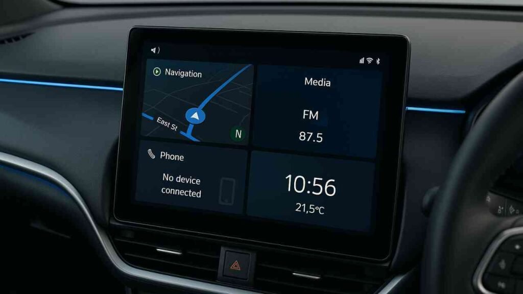 2025 car infotainment system with high-definition touchscreen and smartphone connectivity.