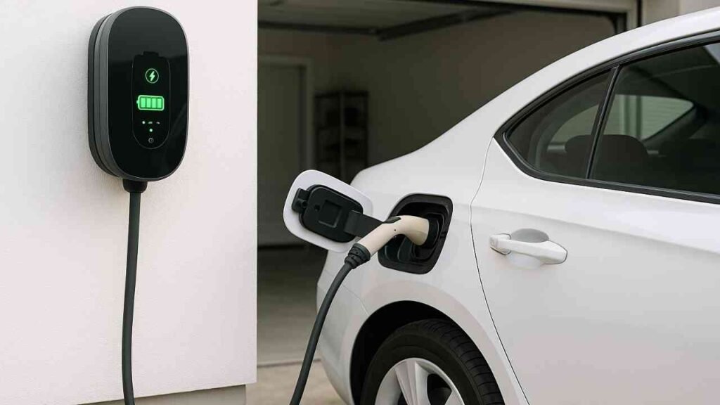 Electric car charging at home with a modern charging station