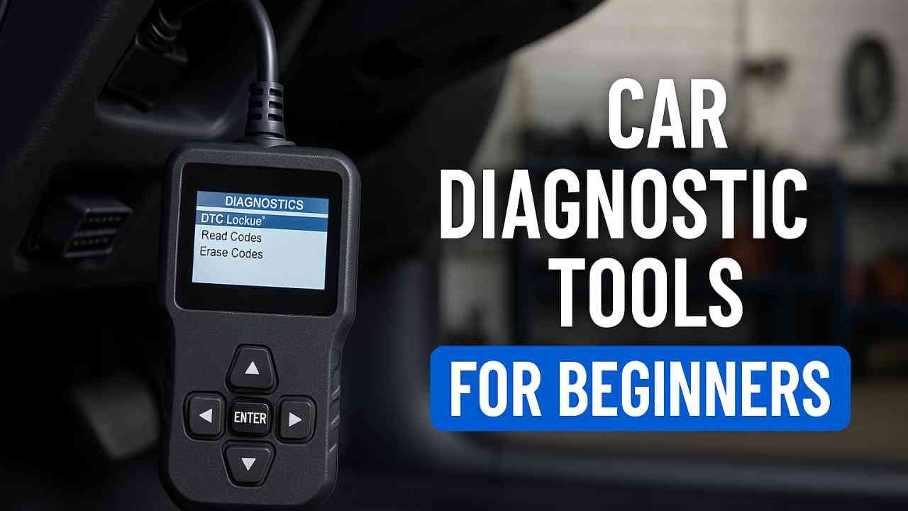 OBD-II scanner plugged into car's diagnostic port in a mechanic's garage