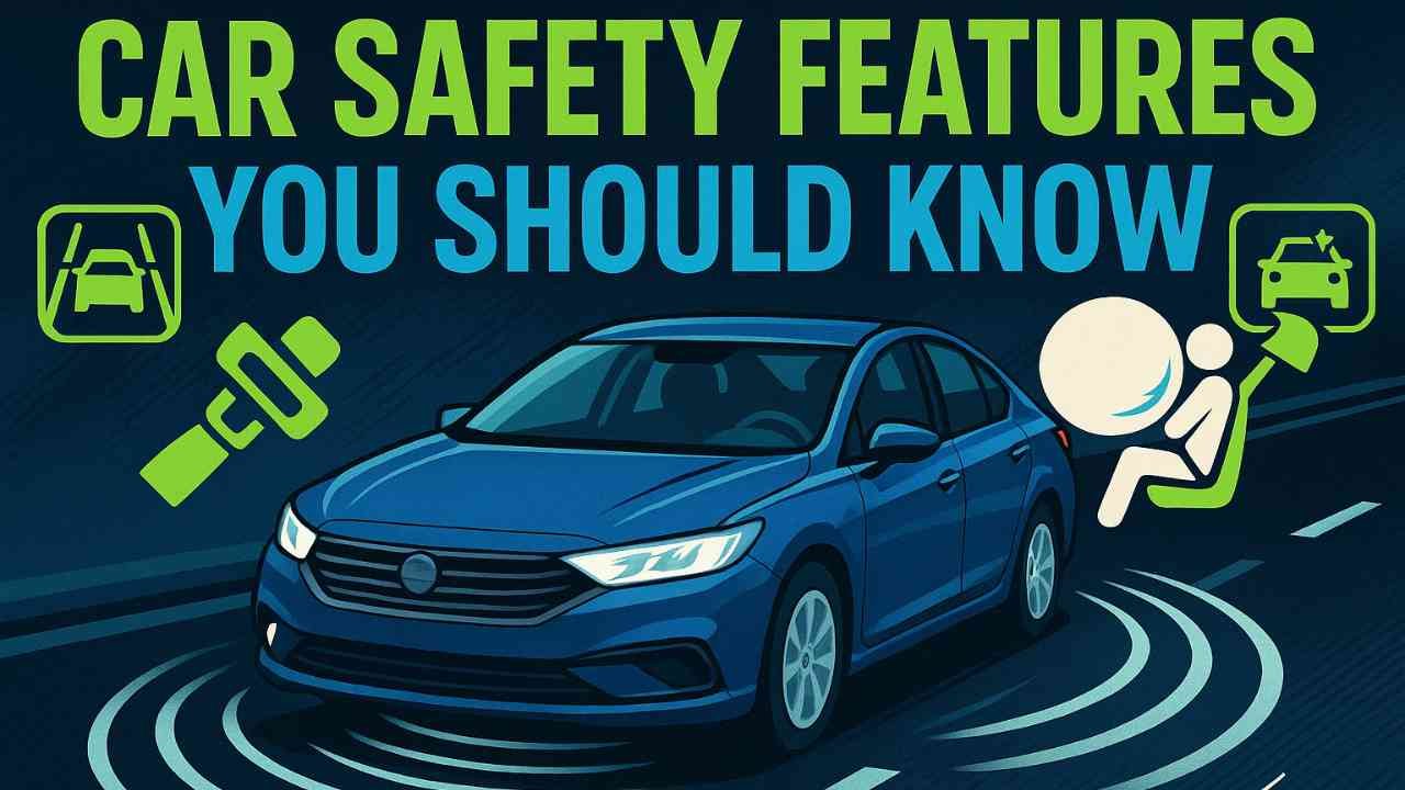 Car safety features like airbags, lane departure warning, and sensors